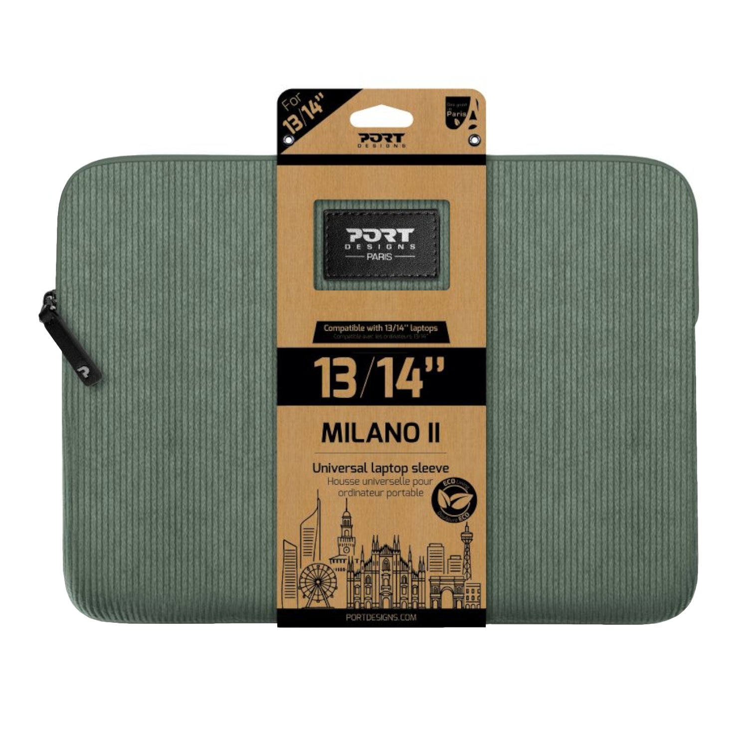 Port Designs Milano II Eco 13/14" Universal Laptop Sleeve - Sage Green