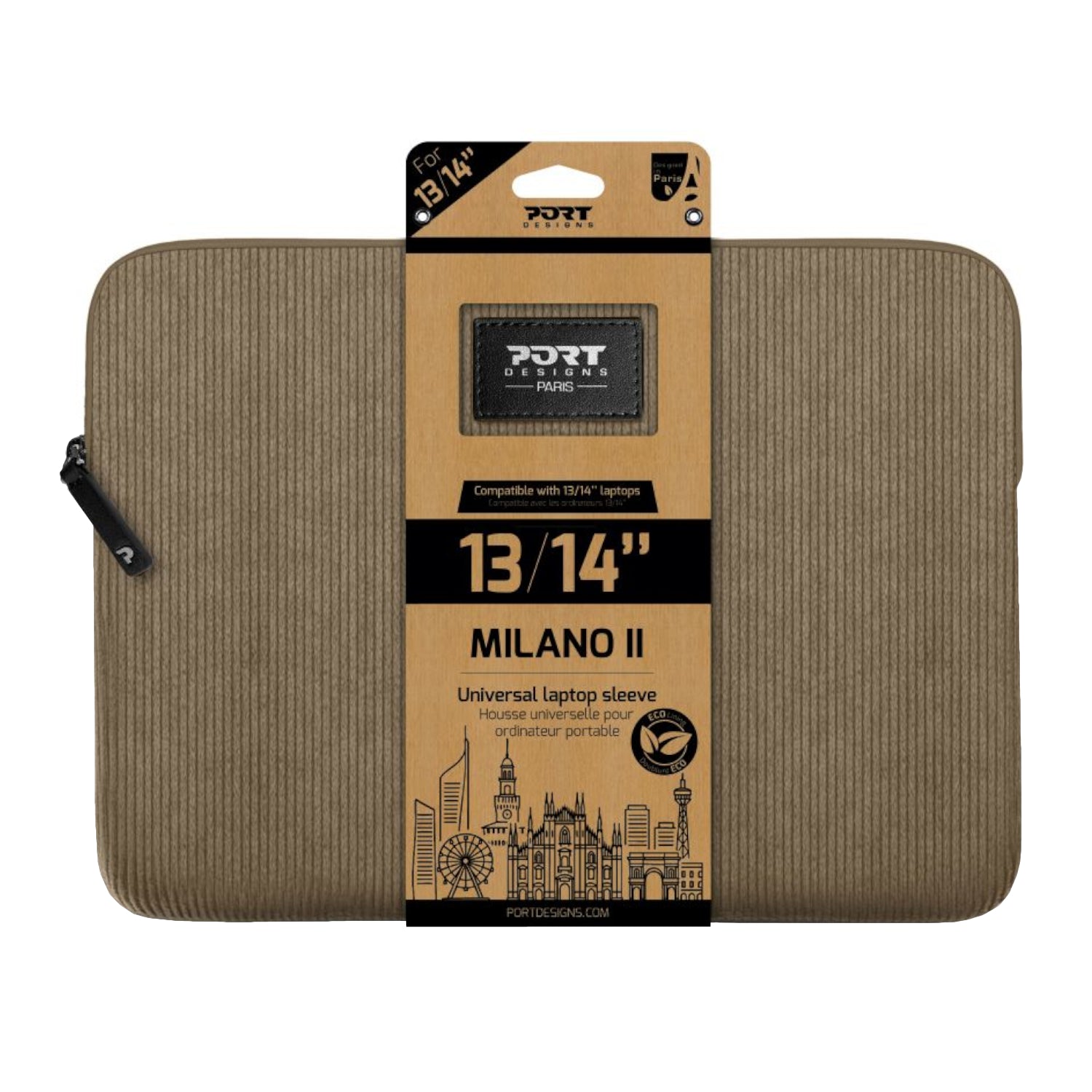 Port Designs Milano II Eco 13/14" Universal Laptop Sleeve - Desert Brown